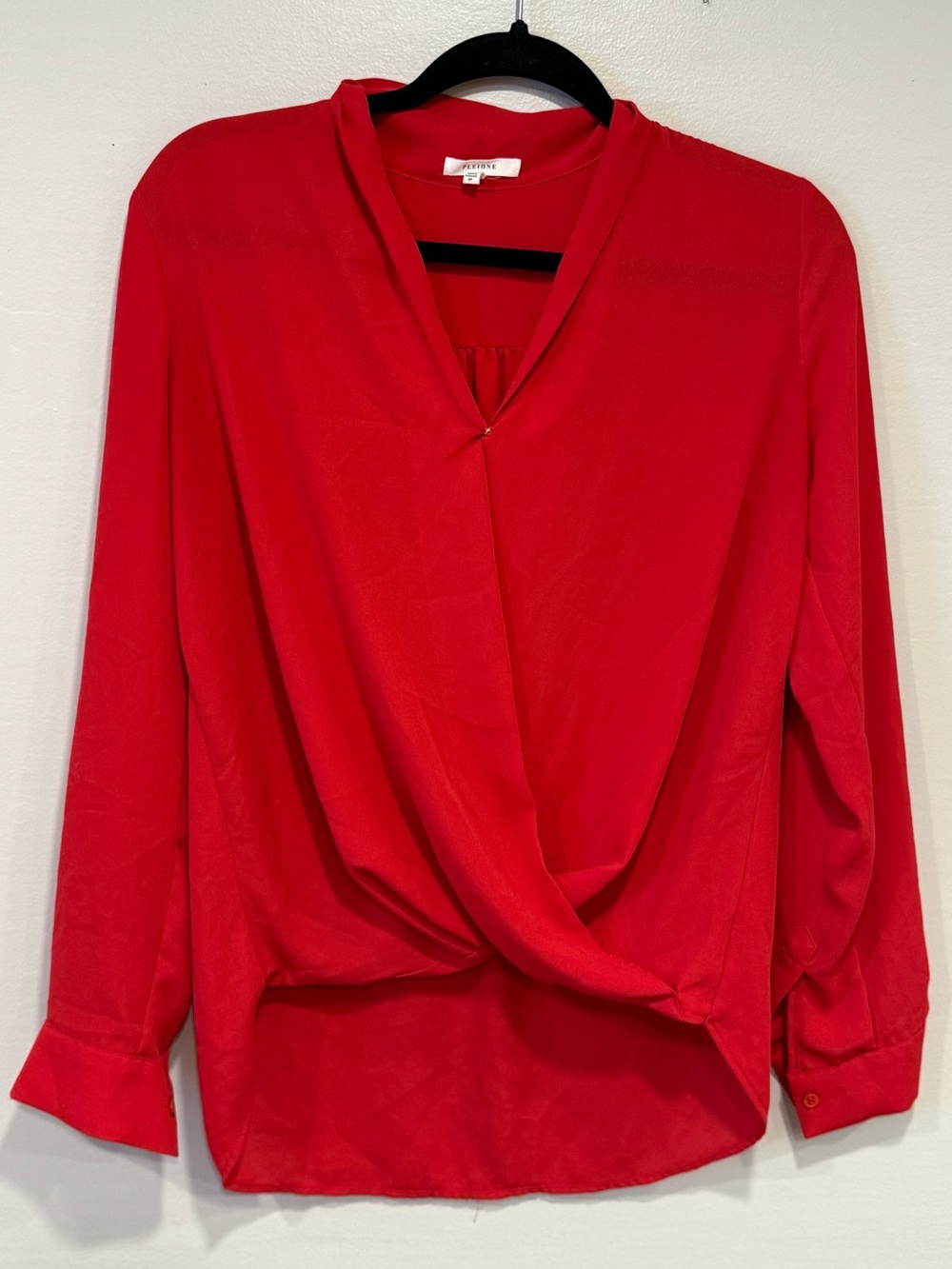 Pleione Red Wrap Front Long Sleeve Blouse Women's Small